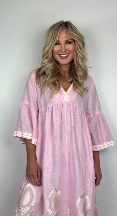 GREEK ARCHAIC KORI dress feather linen pink – Bild 2