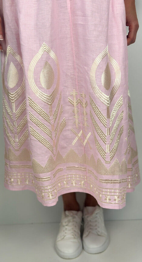 GREEK ARCHAIC KORI dress feather linen pink – Bild 3